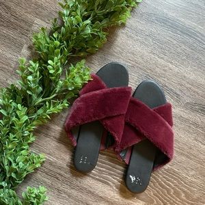 a new day Burgundy fuzzy slides